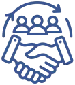 Handshake and teamwork icon with arrows.