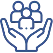 Icon of hands holding three people figures.